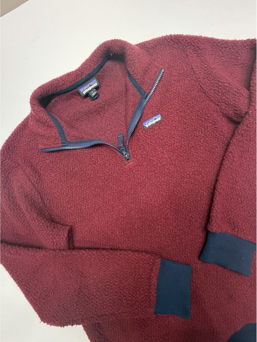 Patagonia Worn Wear M’s Woolyester Fleece Pullover 1/4 Zip Brick Red Size Large